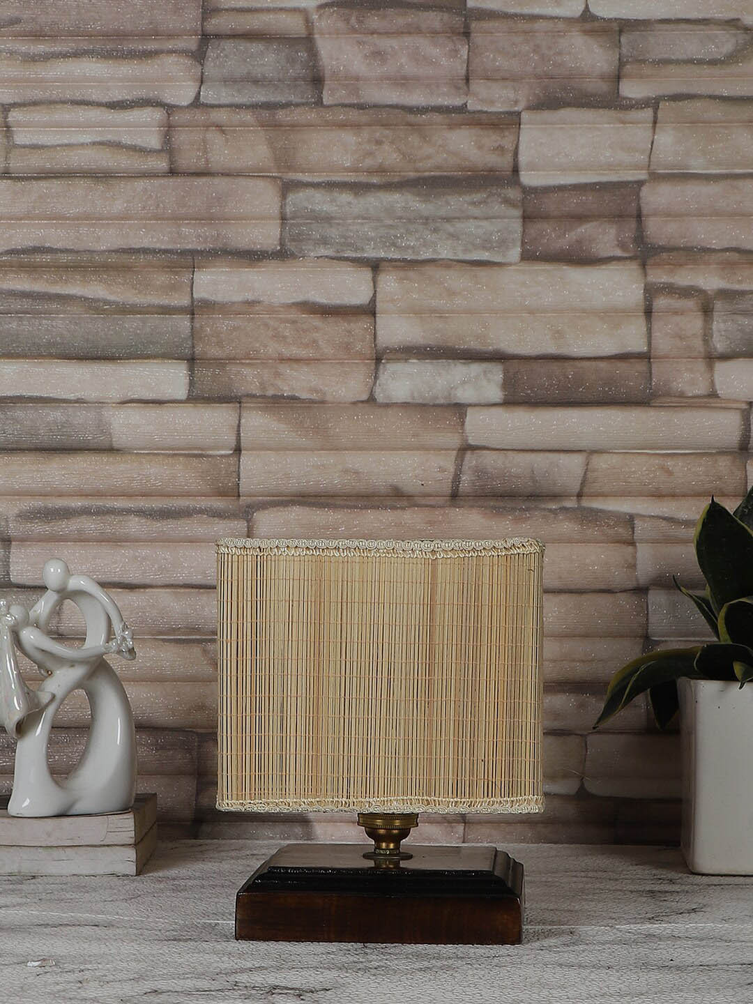 Devansh Beige Square Bamboo Table Lamp
