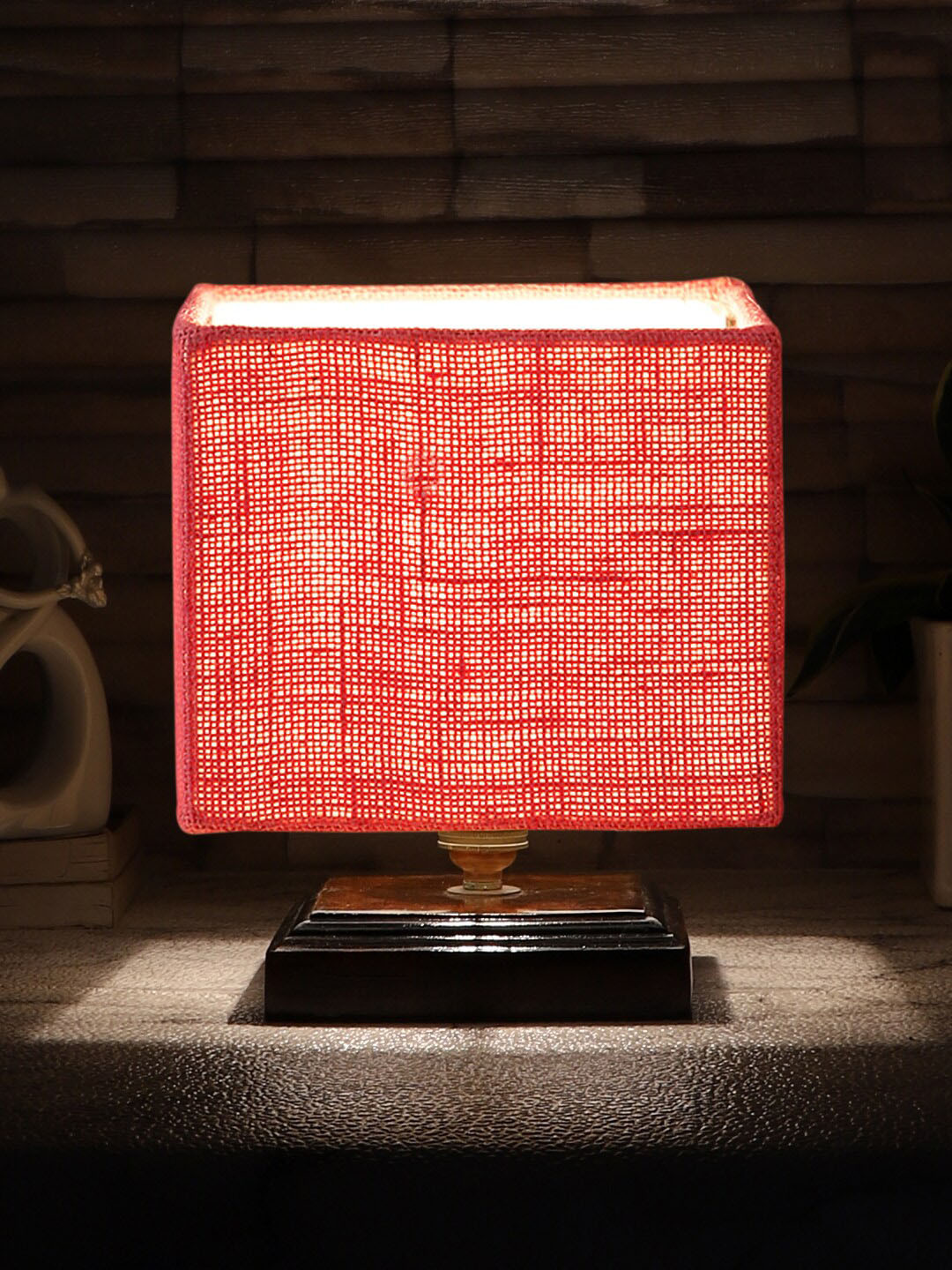 Devansh Jute Table Lamp With Wooden Square Base