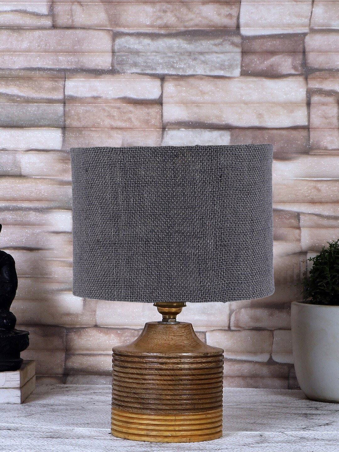 Devansh Grey & Brown Textured Table Lamps With Shade