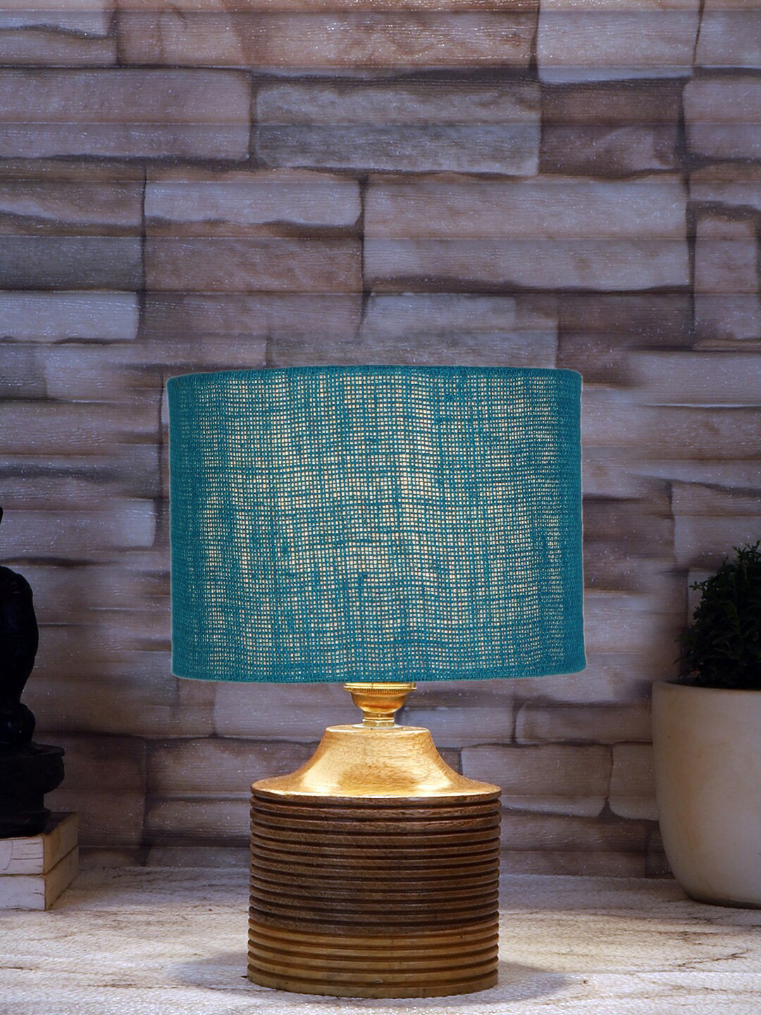 Devansh Turquoise Blue Wooden Table Lamps