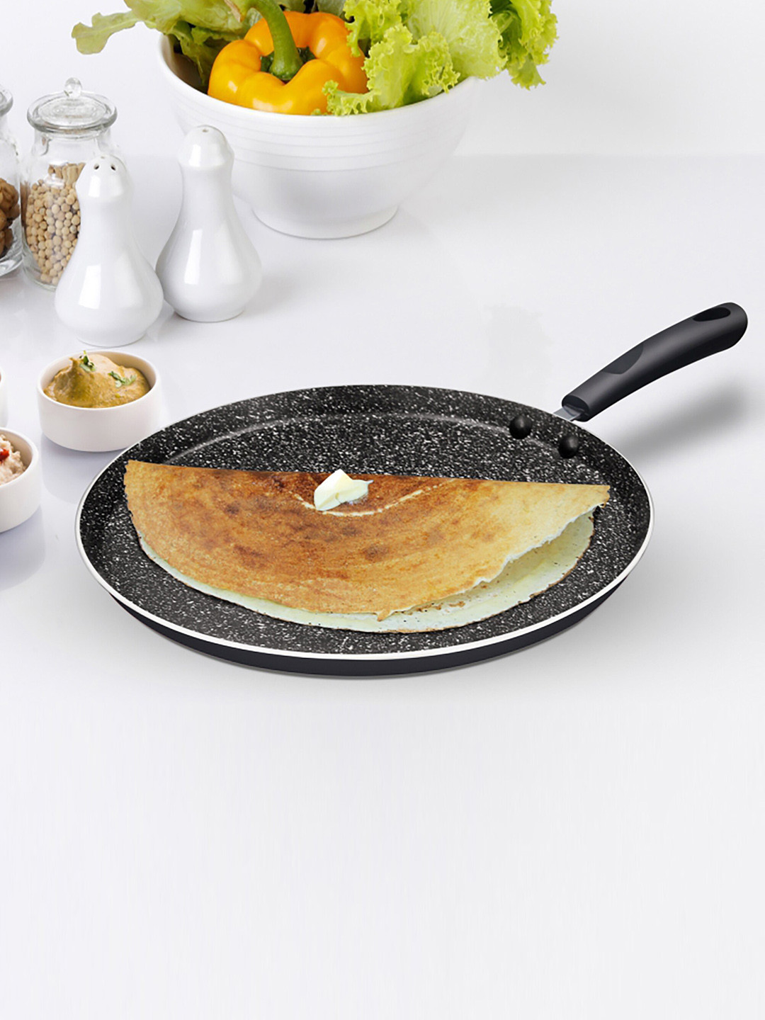 Milton Pro Cook Granito Black Induction Aluminium Omni Tawa with Bakelite Handle 24 cm