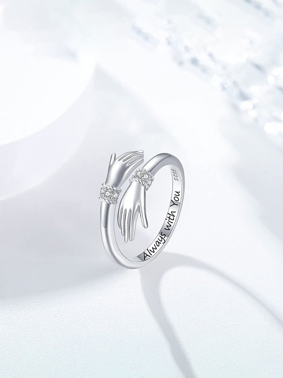 Yellow Chimes Silver-Plated Stones-Studded Engraved Finger Ring