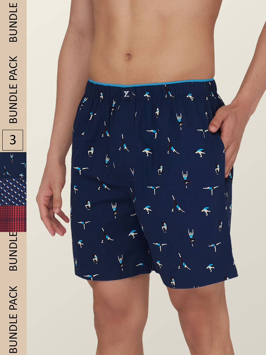XYXX Men Pack Of 3 Printed Super Combed Cotton Boxer Shorts