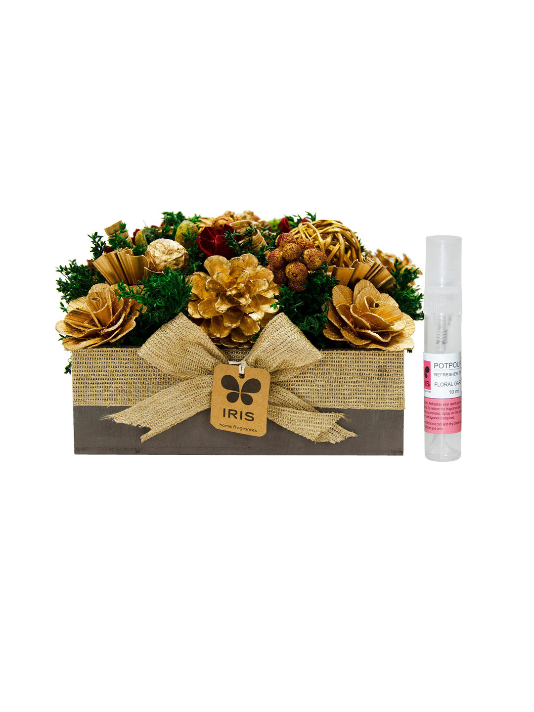 Iris Green & Gold-Toned Textured Dry Potpourri Flowers