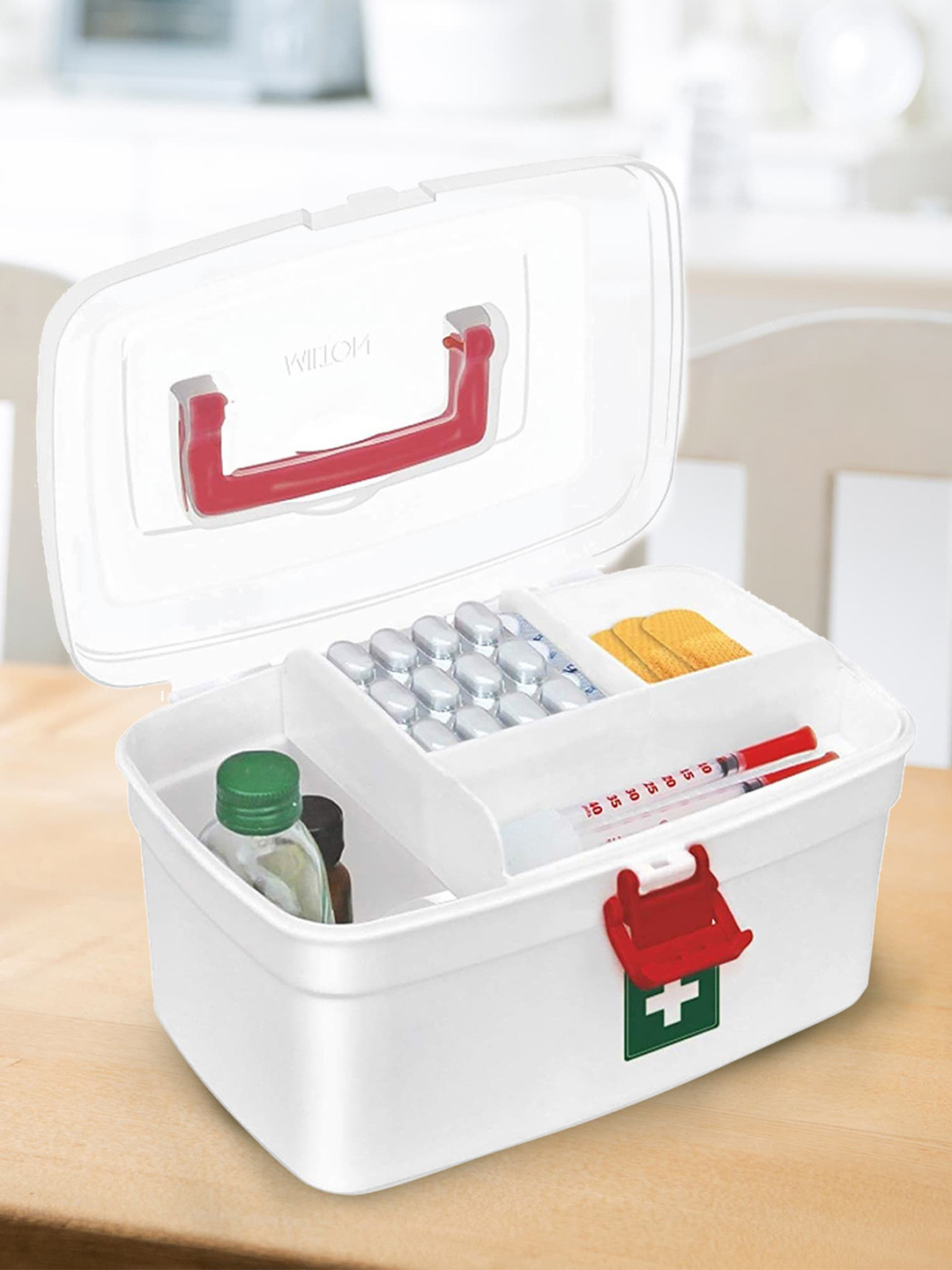 Milton White & Red Emergency Portal  3 Pcs Medicine Storage Box with Detachable Tray