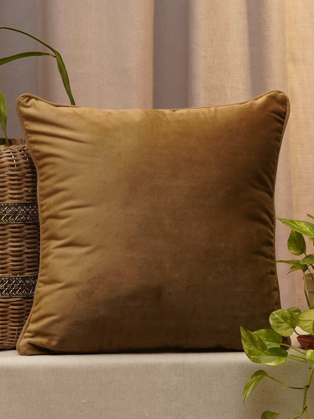 ZEBA Gold Velvet Durable Textured Square Cushion Covers - 16 x 16 In