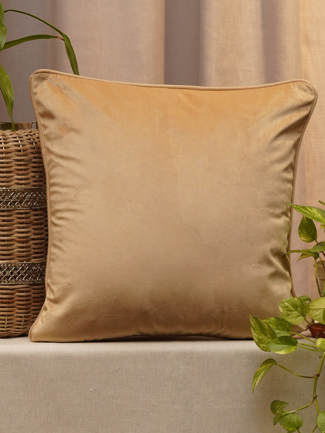 ZEBA Beige Velvet Square Cushion Cover