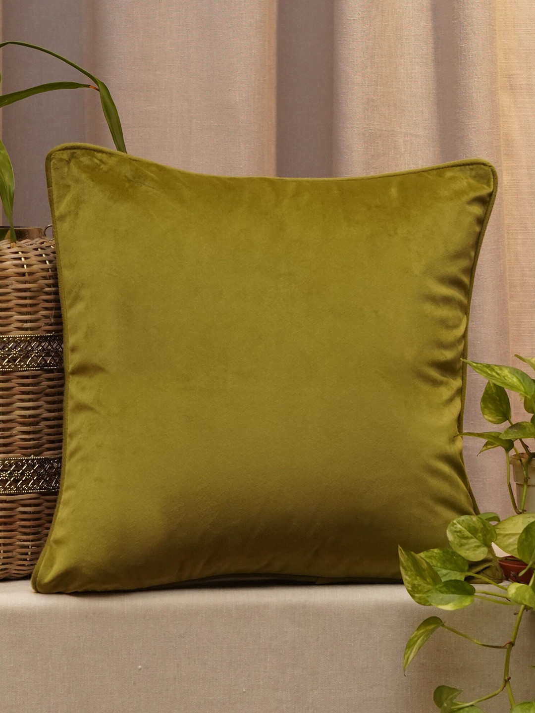 ZEBA Green Velvet Durable Square Cushion Cover -16x16In