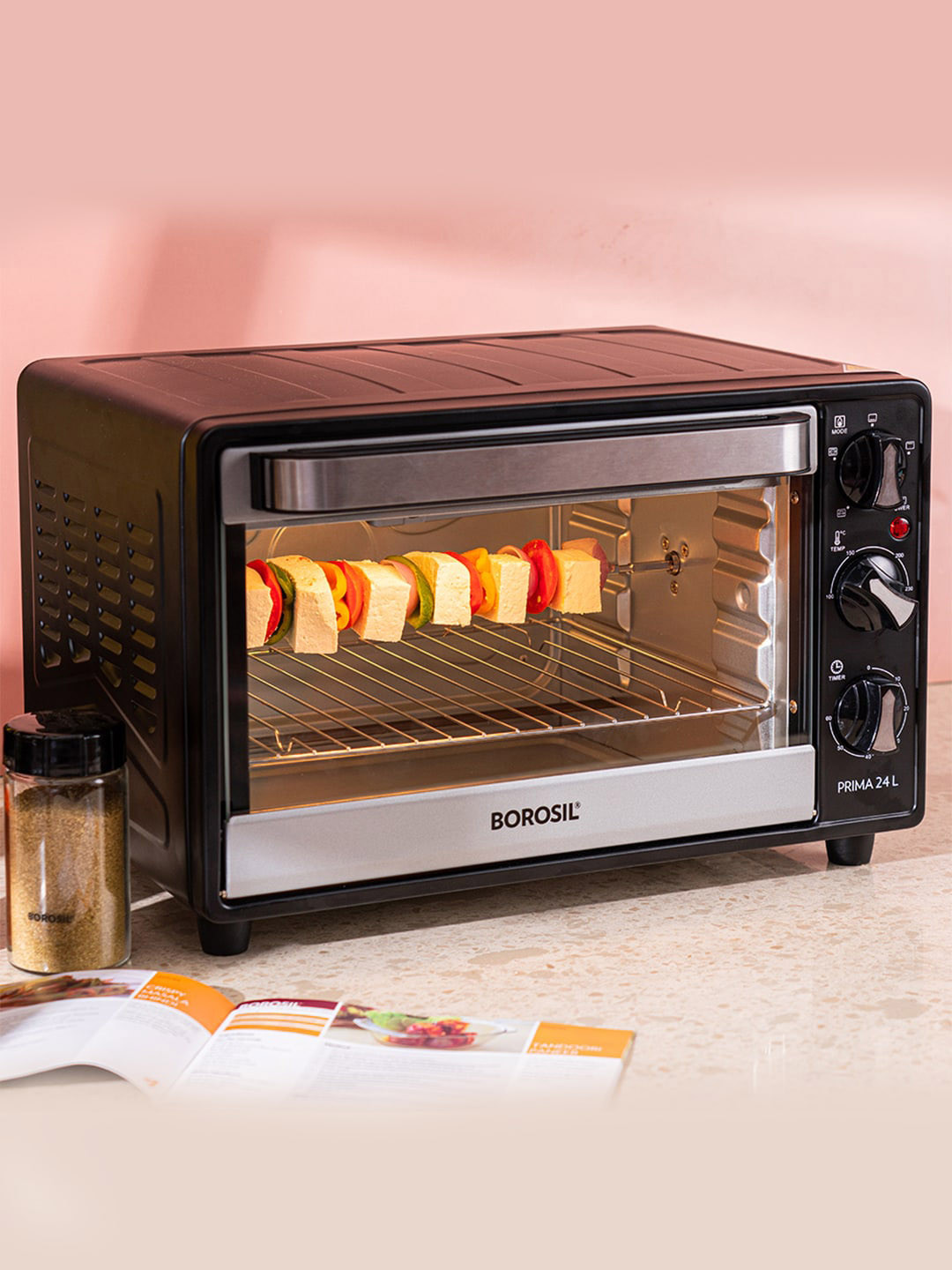 BOROSIL Prima Black PRO OTG With Motorised Rotisserie 5 Stage Heat Selection 24L