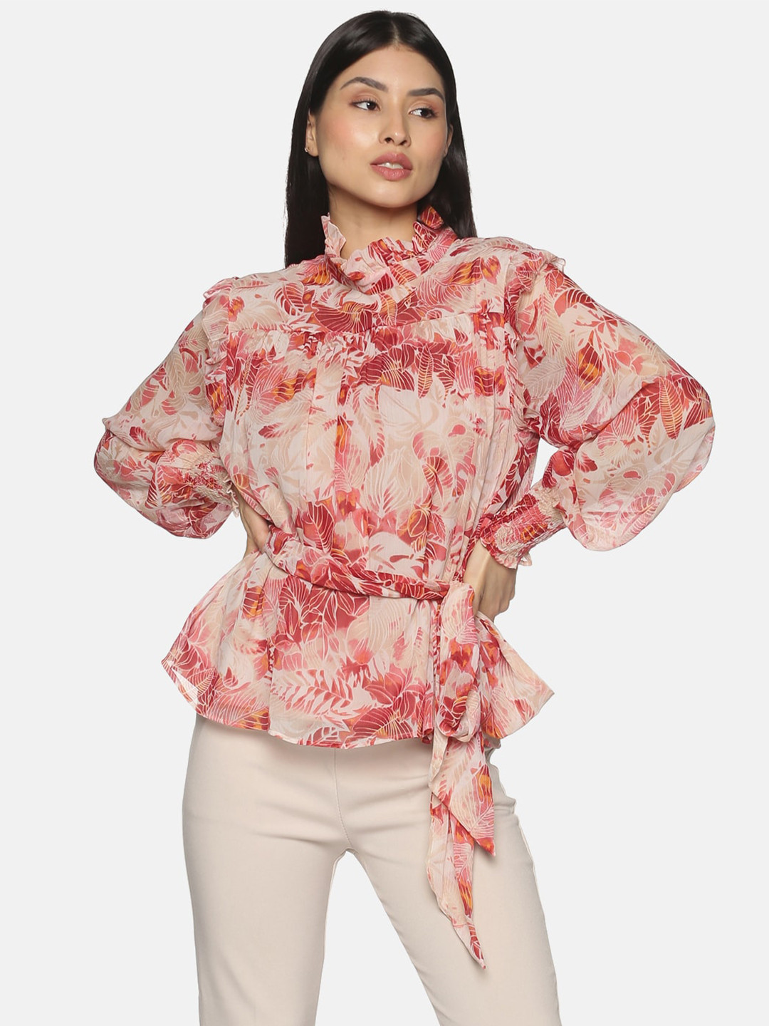 ISU Floral Print Chiffon Top