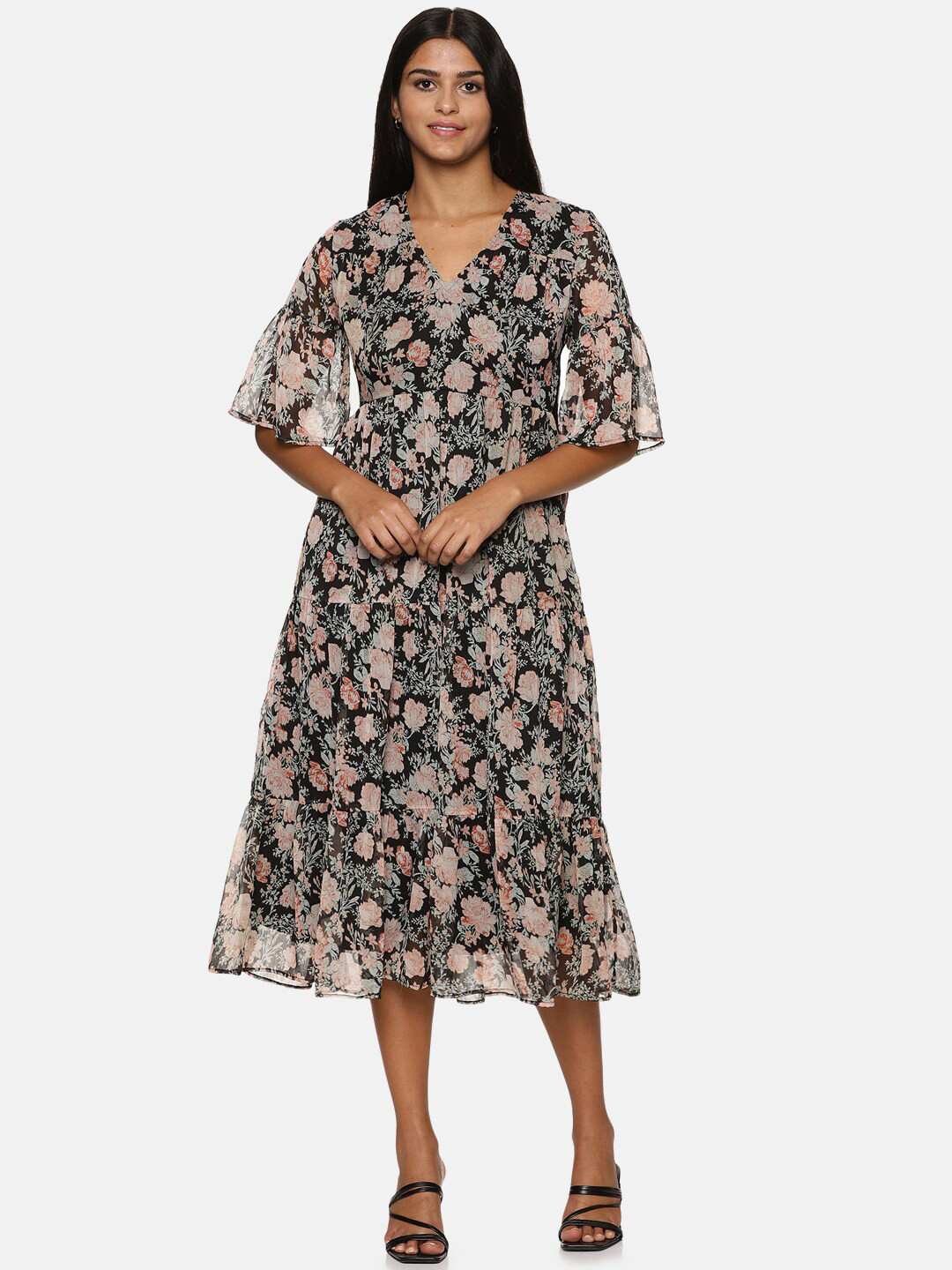 ISU Floral Chiffon Midi Dress