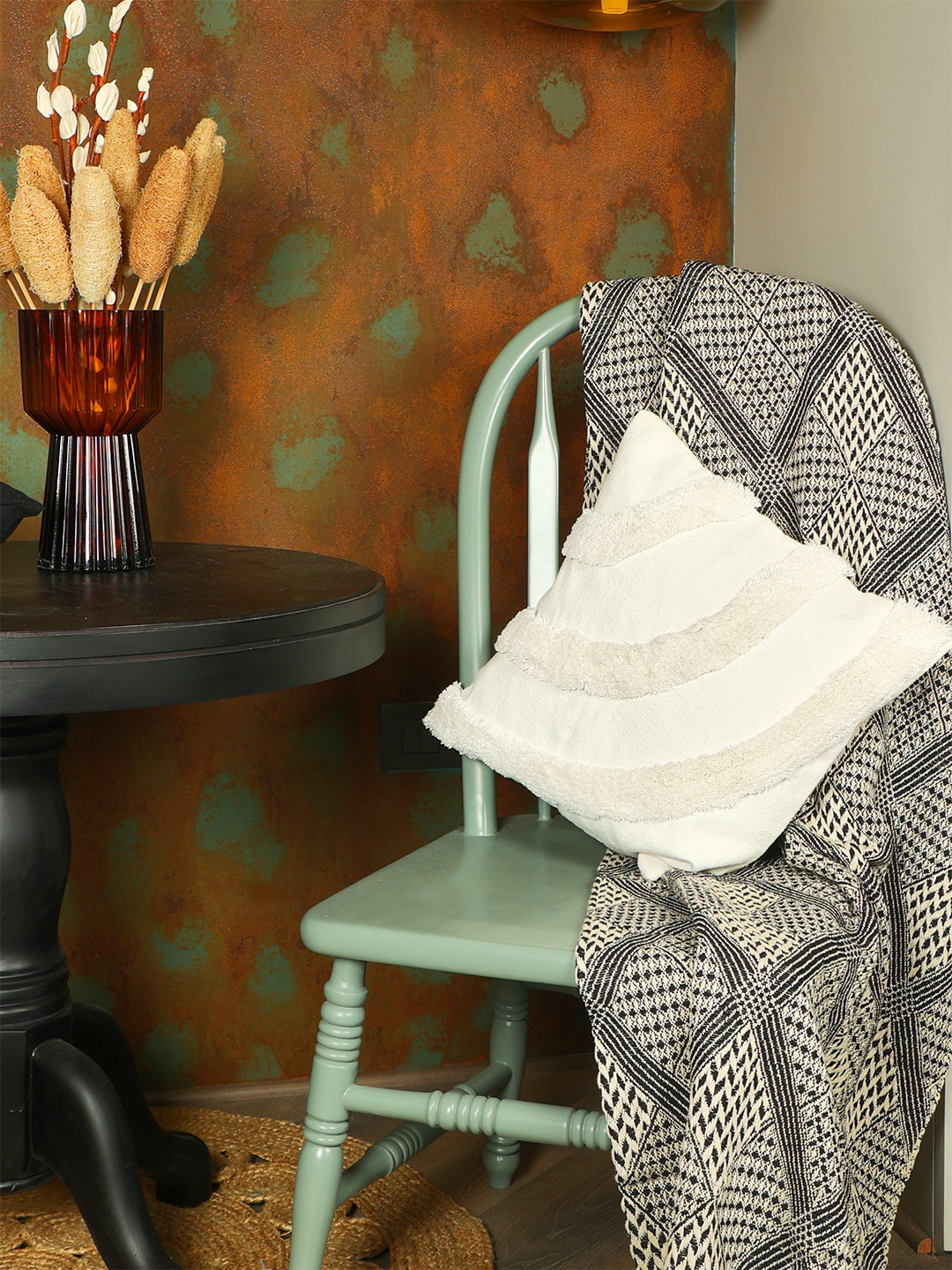 SASHAA WORLD Self Design Cotton Square Cushion Covers - 17.7 x 17.7 In