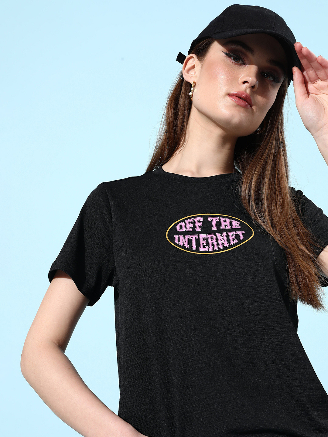 DressBerry Bold Black Graphic High Typography Printed Casual T-shirt