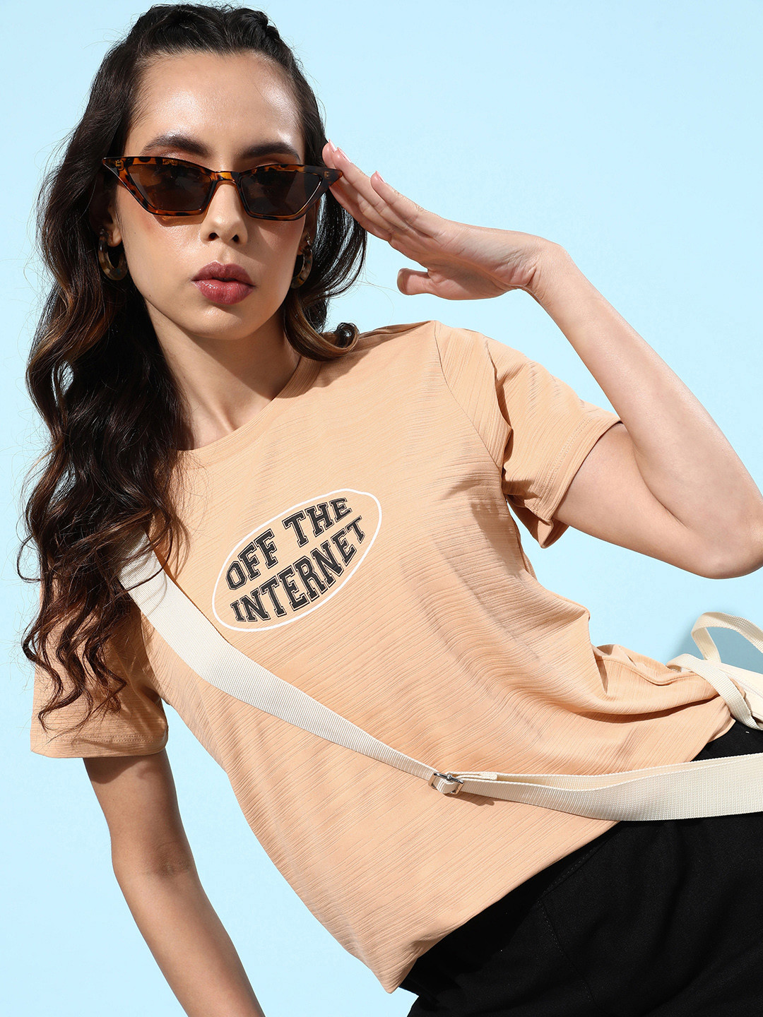 Dressberry Warm Beige Graphic High Typography Printed Casual T-shirt