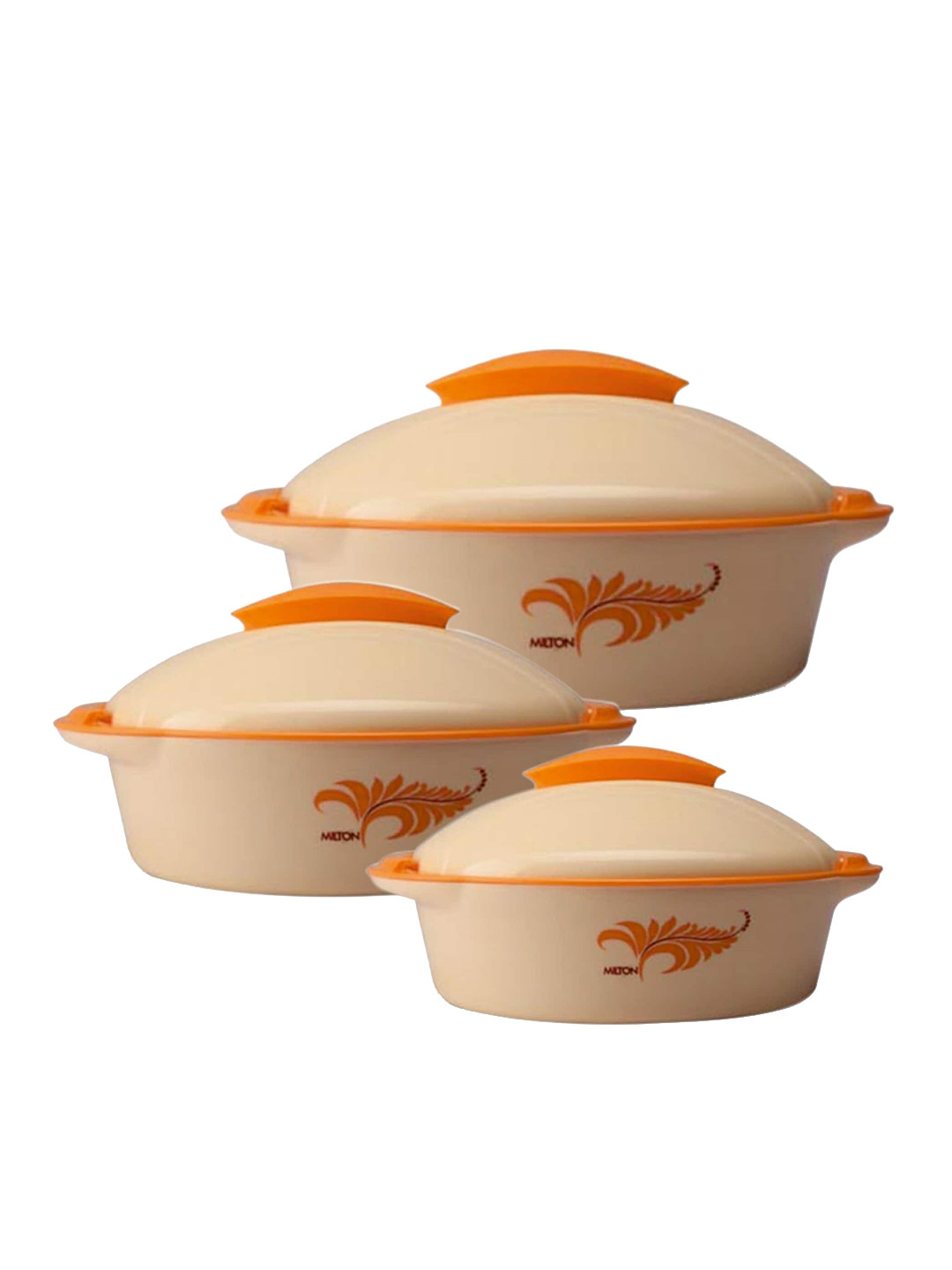 Milton Crisp Dlx Set Of 3 Orange Insulated Casseroles - 430ml, 1.05L, 1.70L