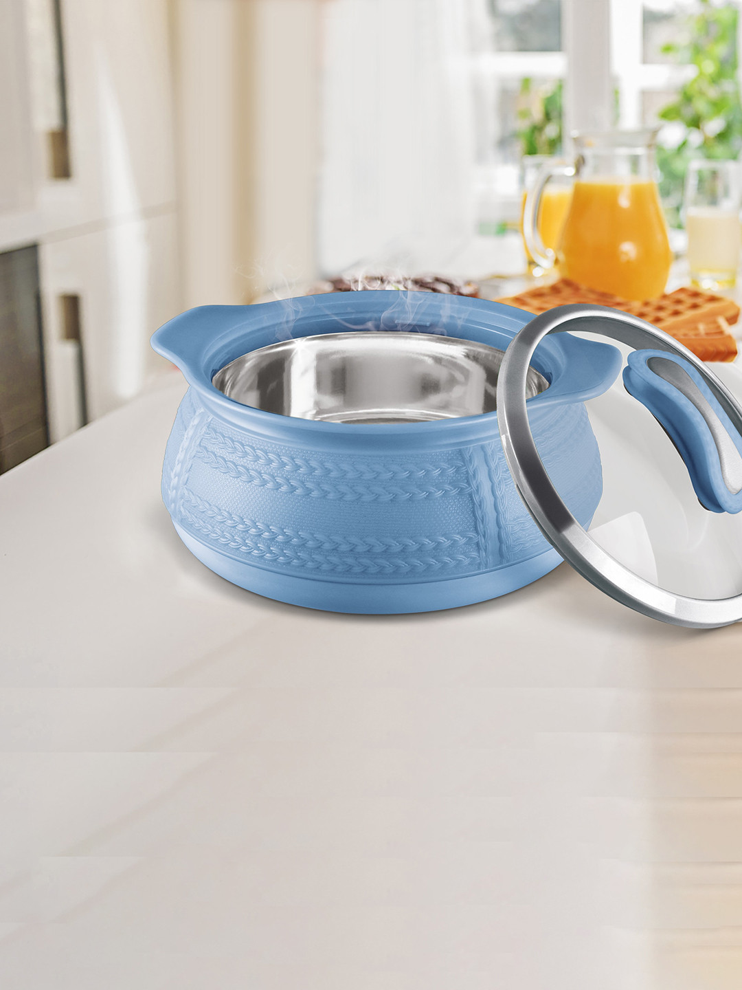 Milton Weave 1000 Blue Insulated Inner Stainless Steel Casserole with Glass Lid 780 ml