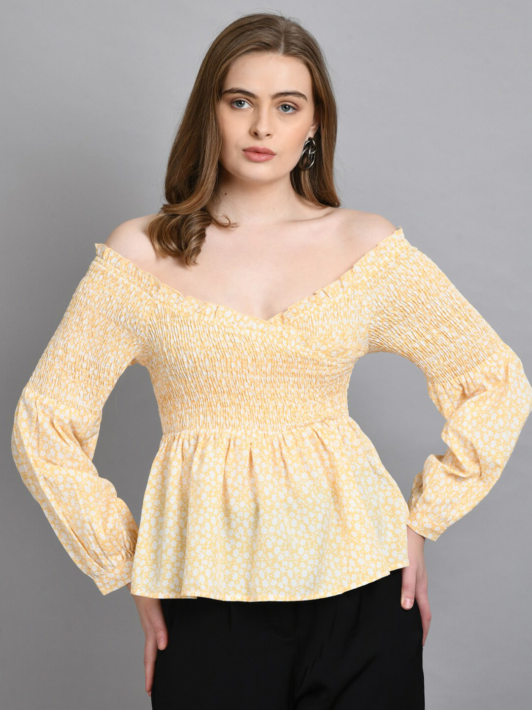 Fuchsia  Print Off-Shoulder Peplum Top