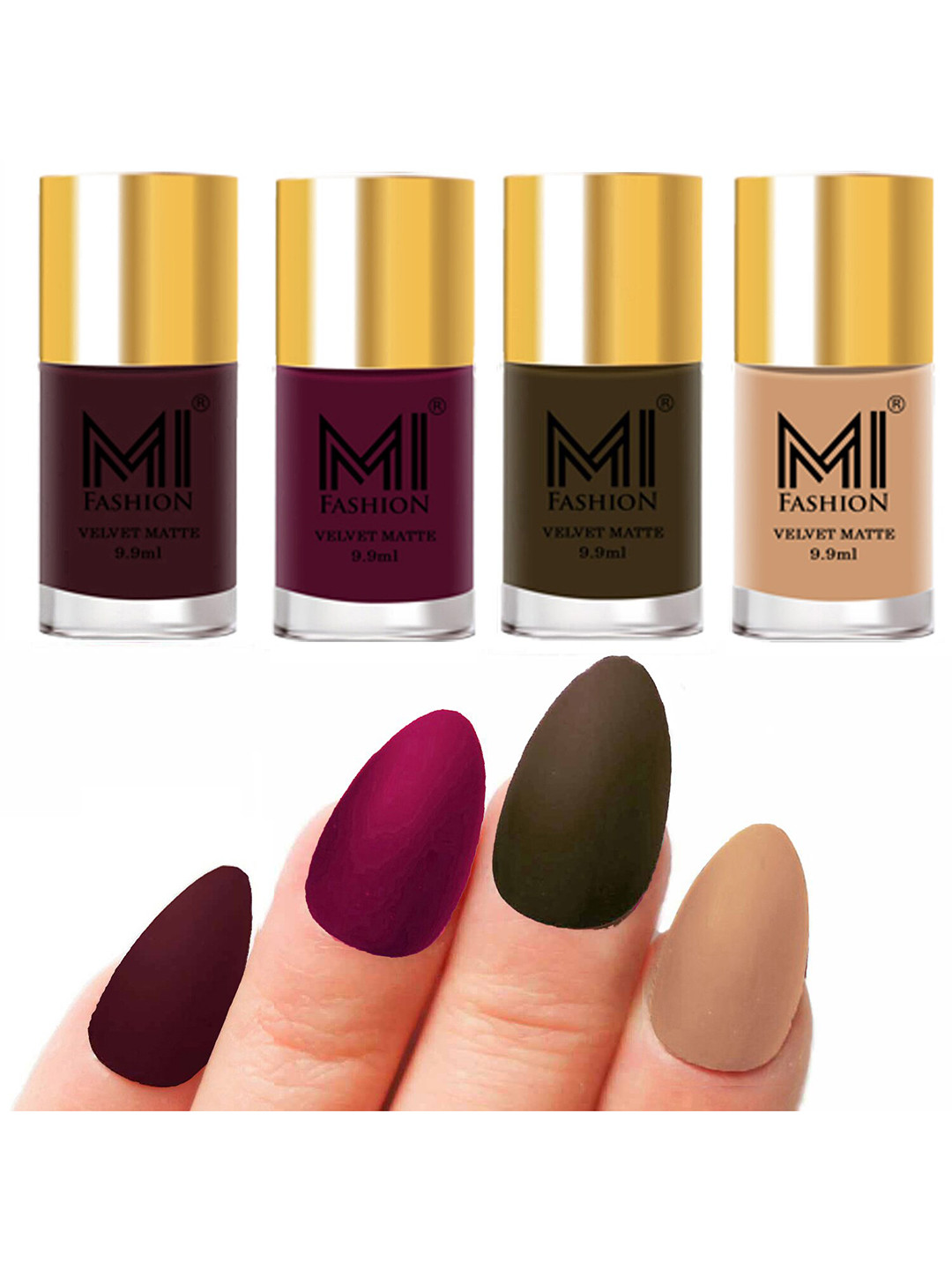 MI FASHION Set Of 4 Velvet Matte Long Lasting Nail Polish - 9.9ml Each