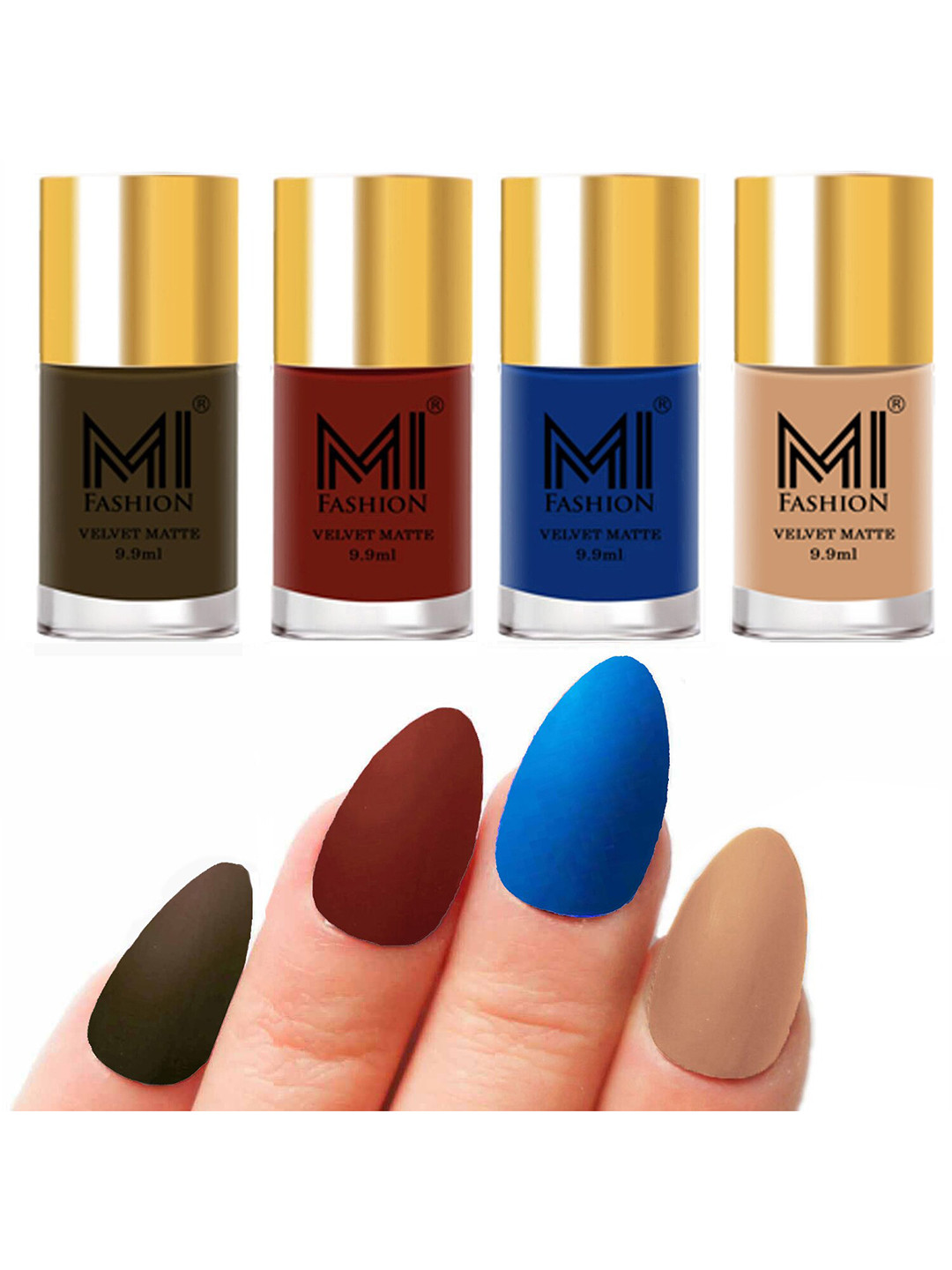 MI FASHION Set Of 4 Velvet Silky Matte Long Lasting Nail Polish - 9.9ml Each