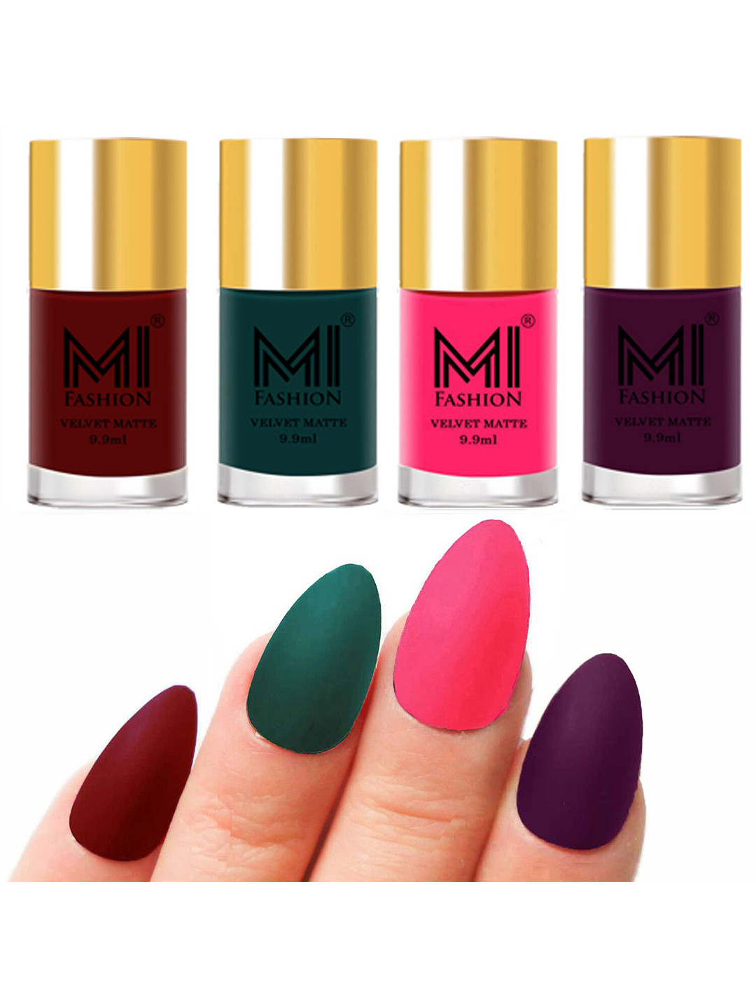 MI FASHION Set Of 4 Velvet Silky Matte Long Lasting Nail Polish - 9.9ml Each