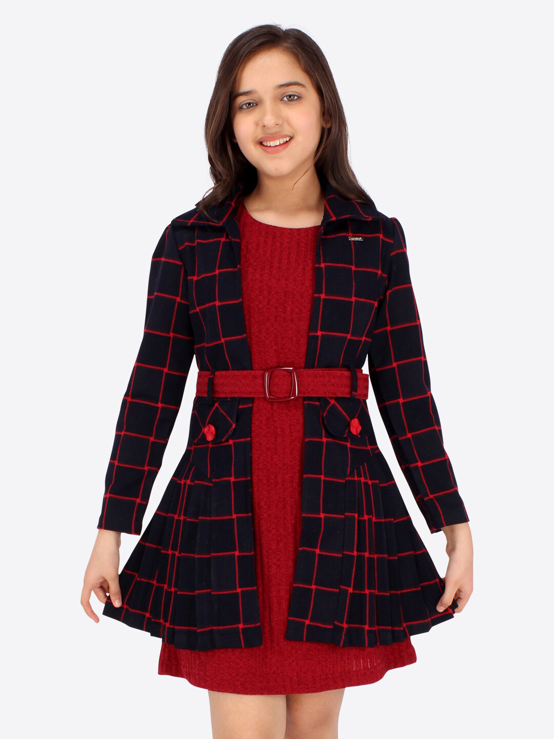 CUTECUMBER Checked Velvet A-Line Dress