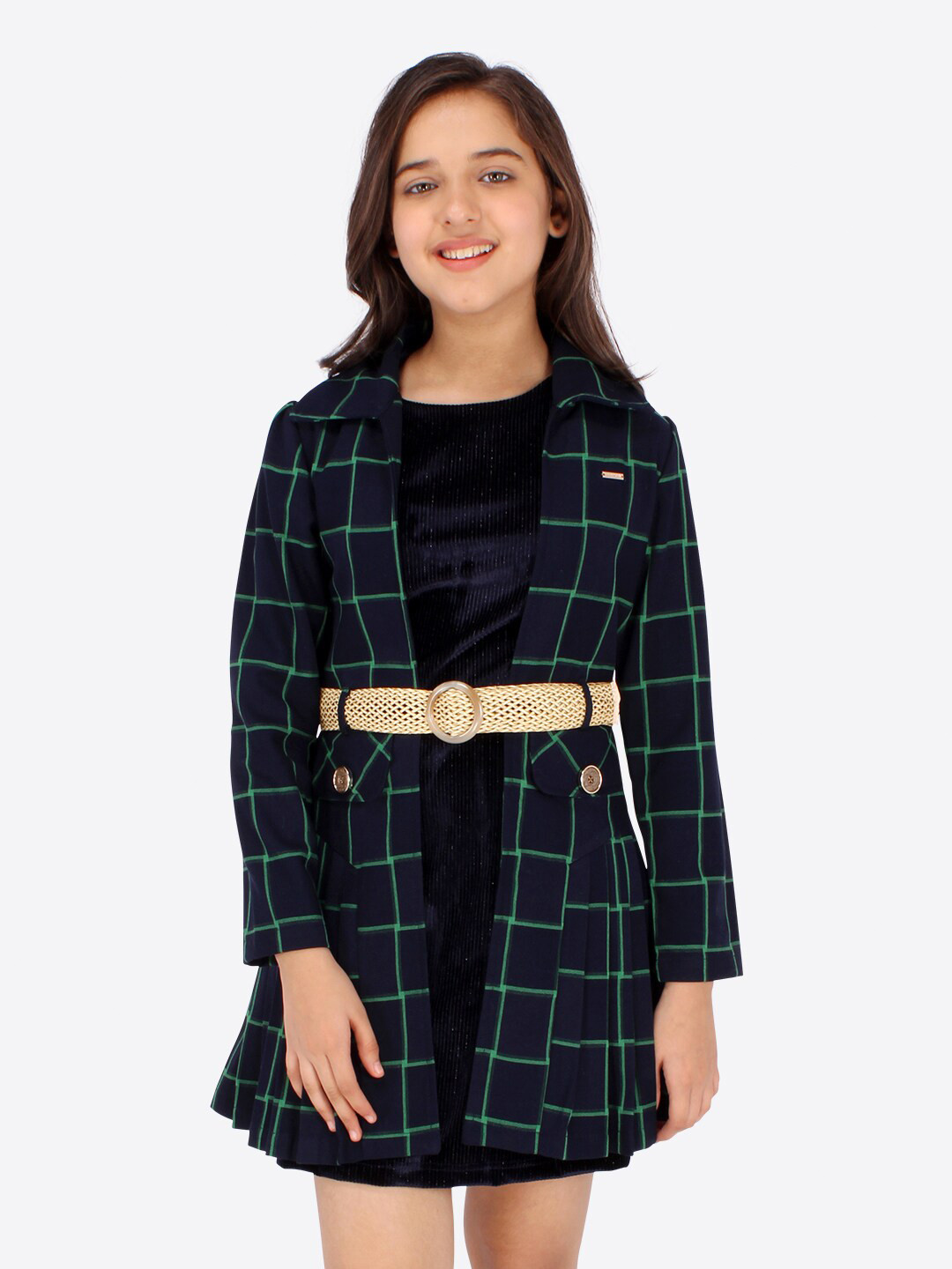 CUTECUMBER Checked Velvet A-Line Dress
