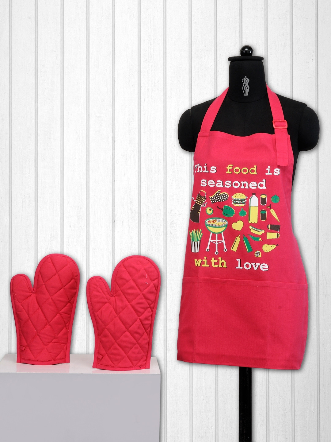 SWAYAM Unisex Pink Cotton Kitchen Linen Set