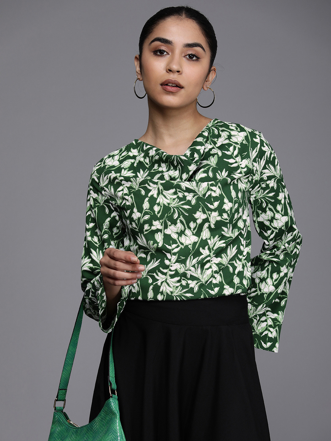 Allen Solly Woman Floral Print Cowl Neck Top