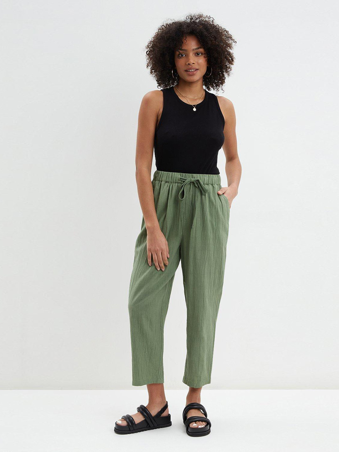 DOROTHY PERKINS Women Cotton Linen Relaxed Pleated Trousers