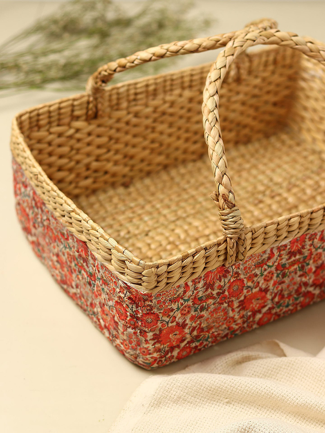 HABERE INDIA Red & Brown Decoupage Eco Friendly Jute Storage Basket