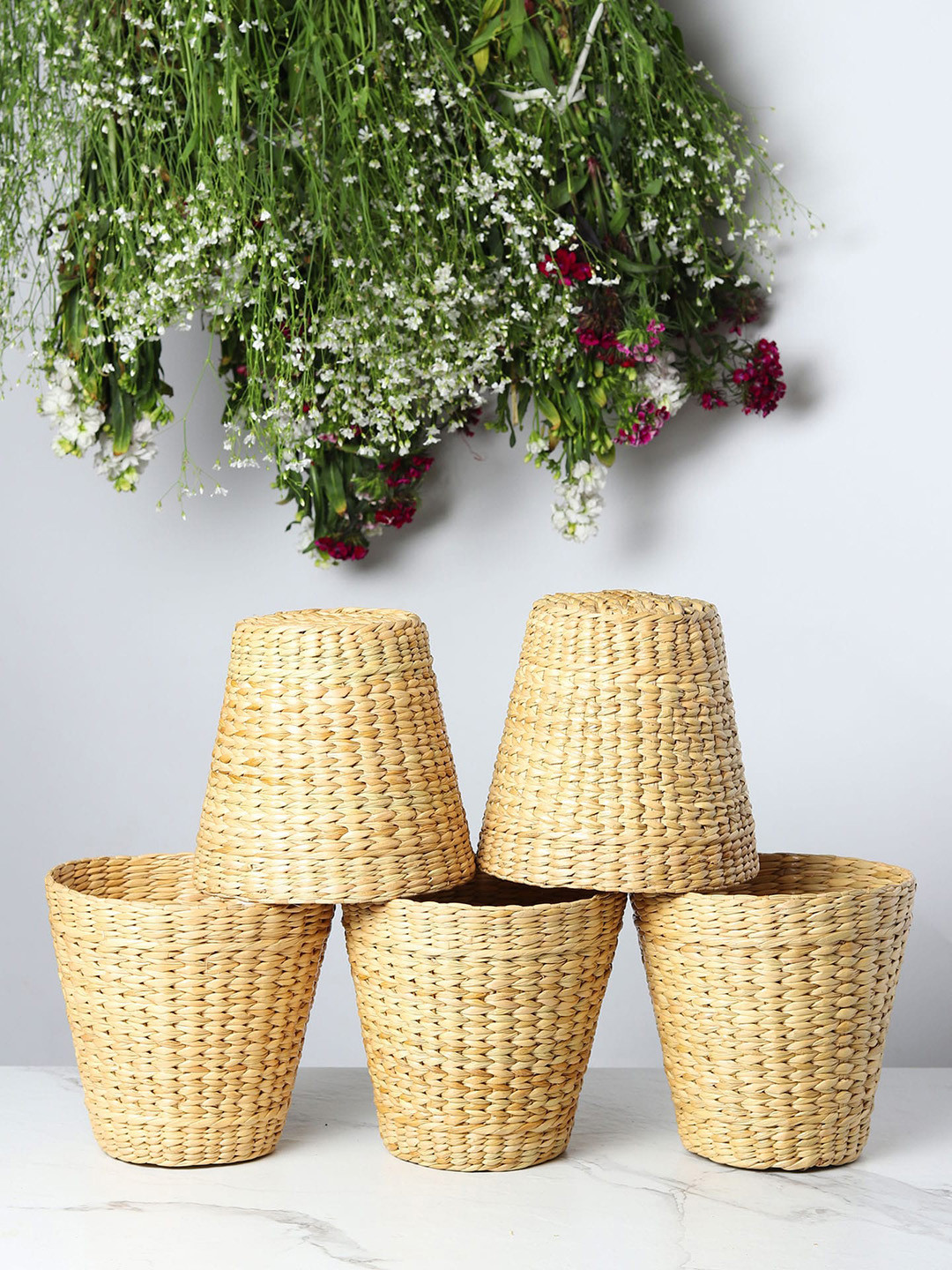 HABERE INDIA Beige Set Of 5 Beige Planters