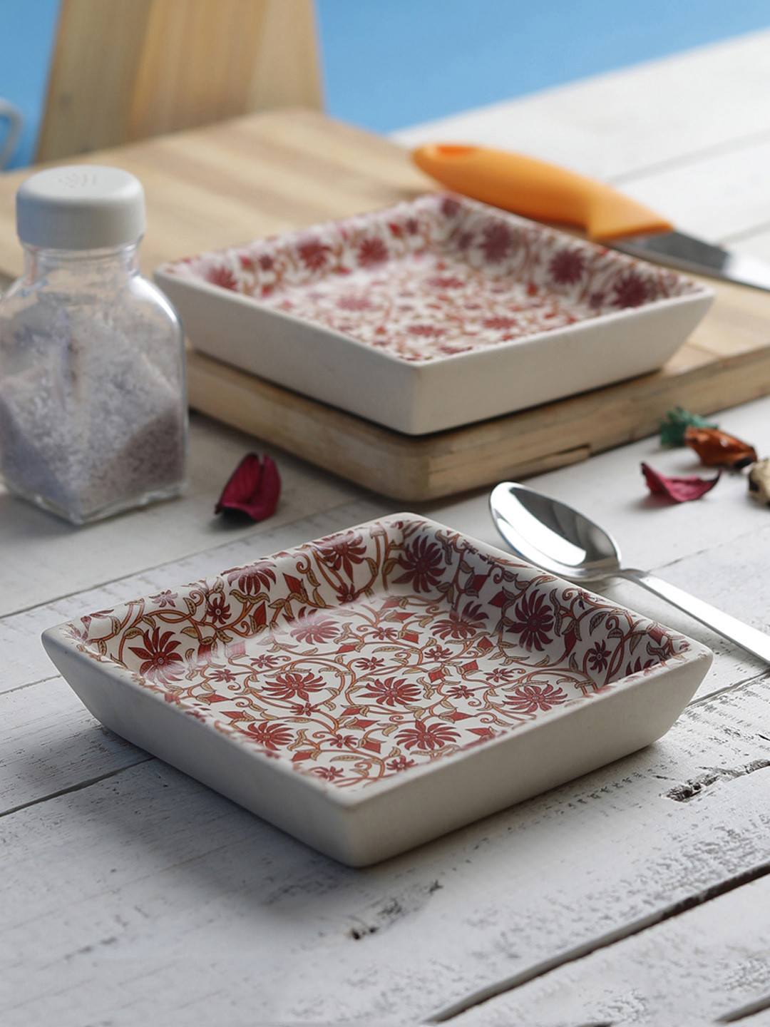 MIAH Decor Set of 2 Microwave & Dishwasher Safe Floral Stoneware Matte Platters
