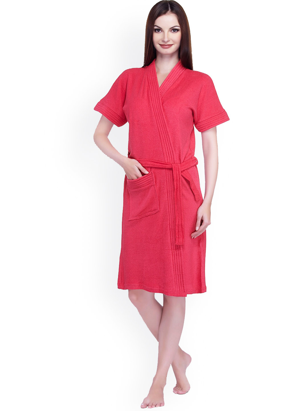 Sand Dune Orange Solid Cotton Drawstring Knee Length Bath Robe-2XL