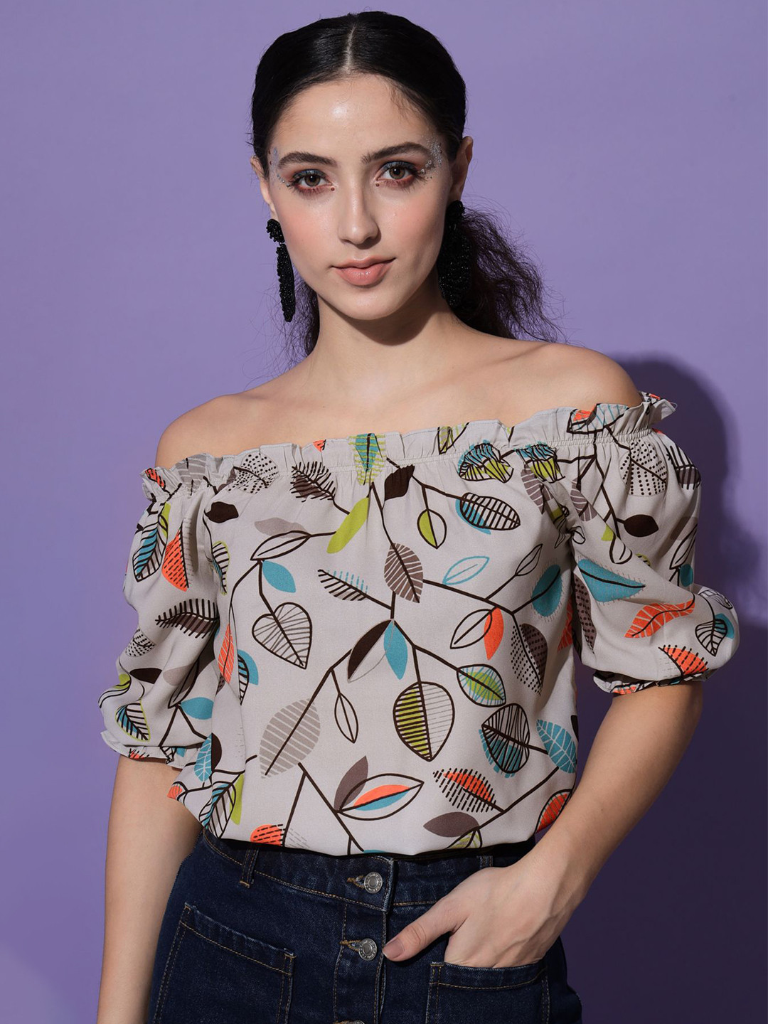 Shopping Queen Floral Print Off-Shoulder Bardot Top