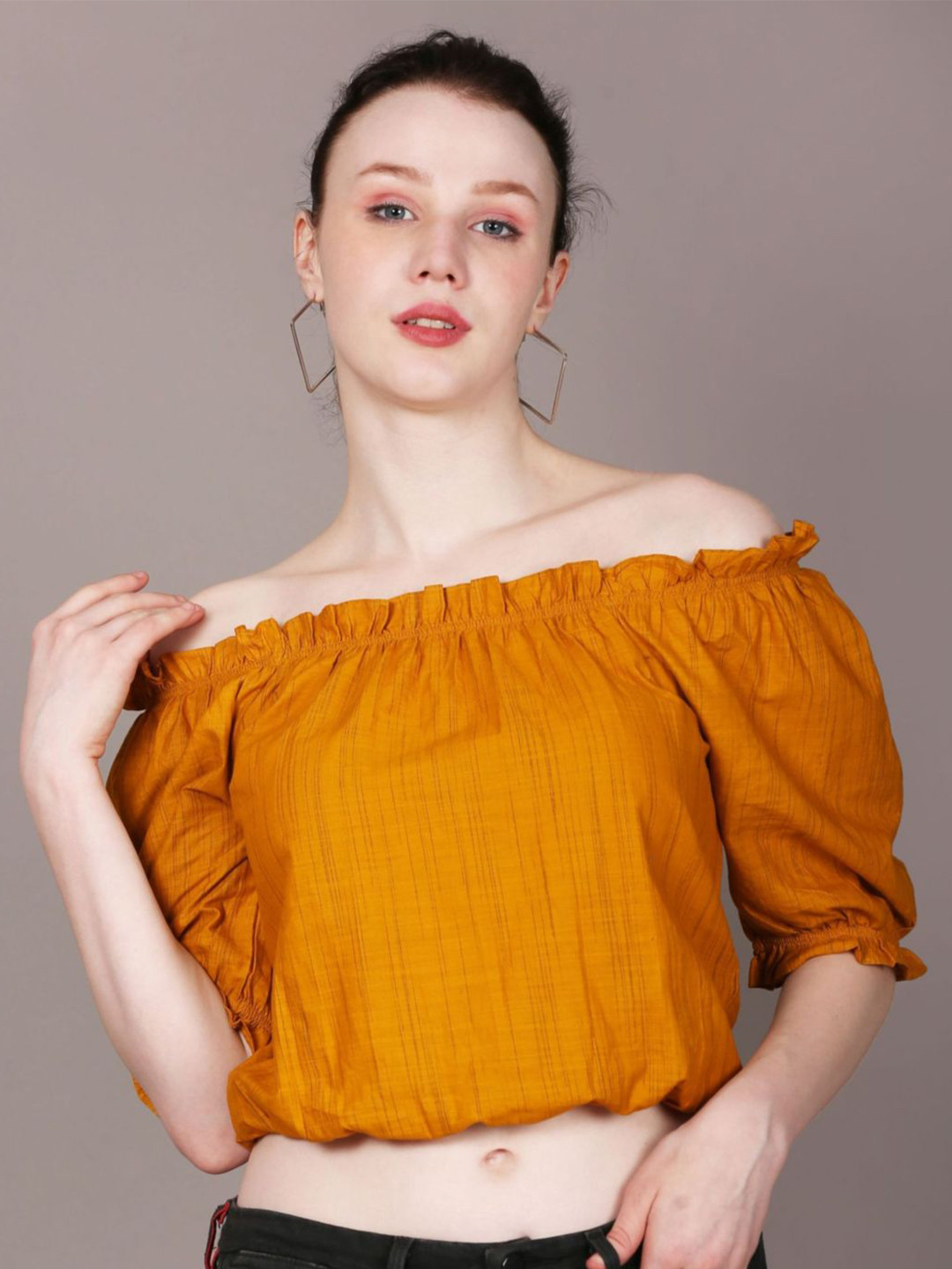 Shopping Queen Off-Shoulder Bardot Cotton Crop Top