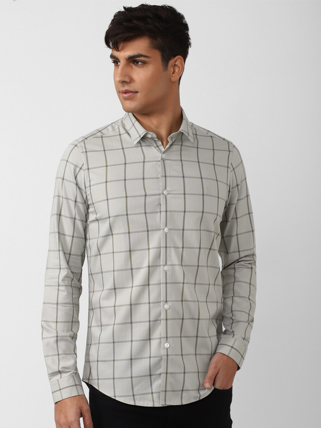 SIMON CARTER LONDON Men Pure Cotton Slim Fit Windowpane Checks Checked Casual Shirt