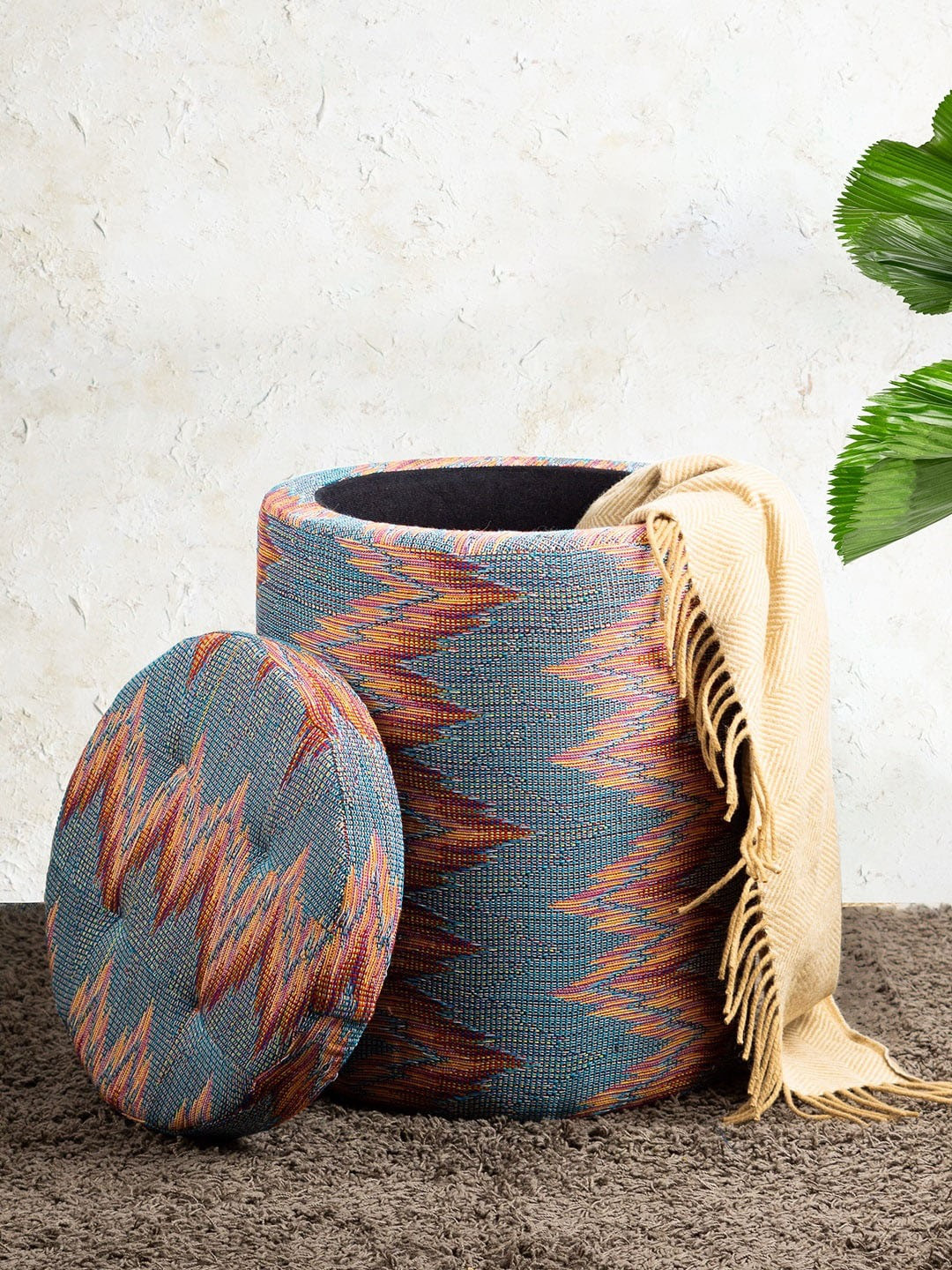 nestroots Blue & Pink Printed Storage Ottomans