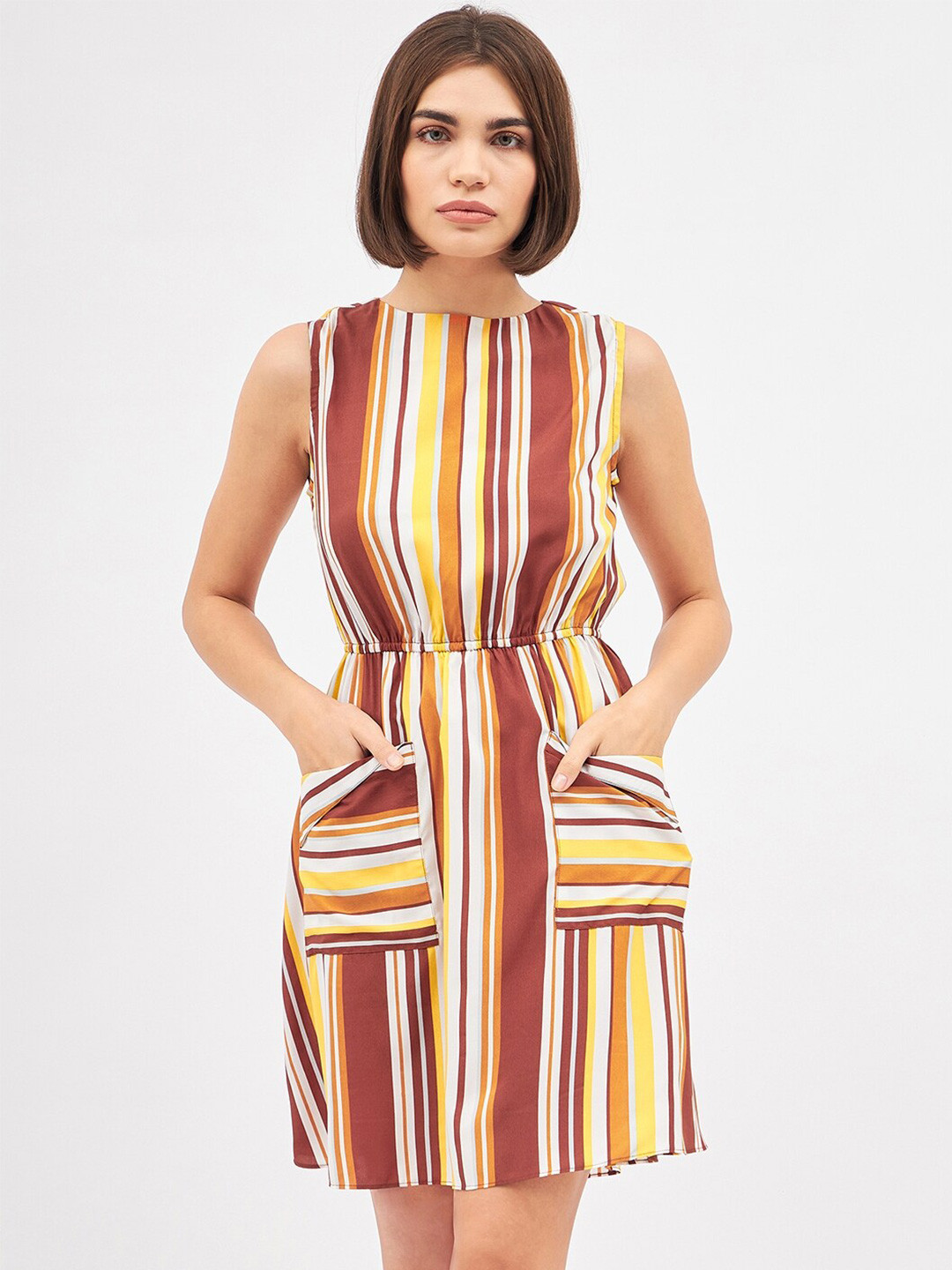 Kibo Striped Front Pocket A-Line Dress
