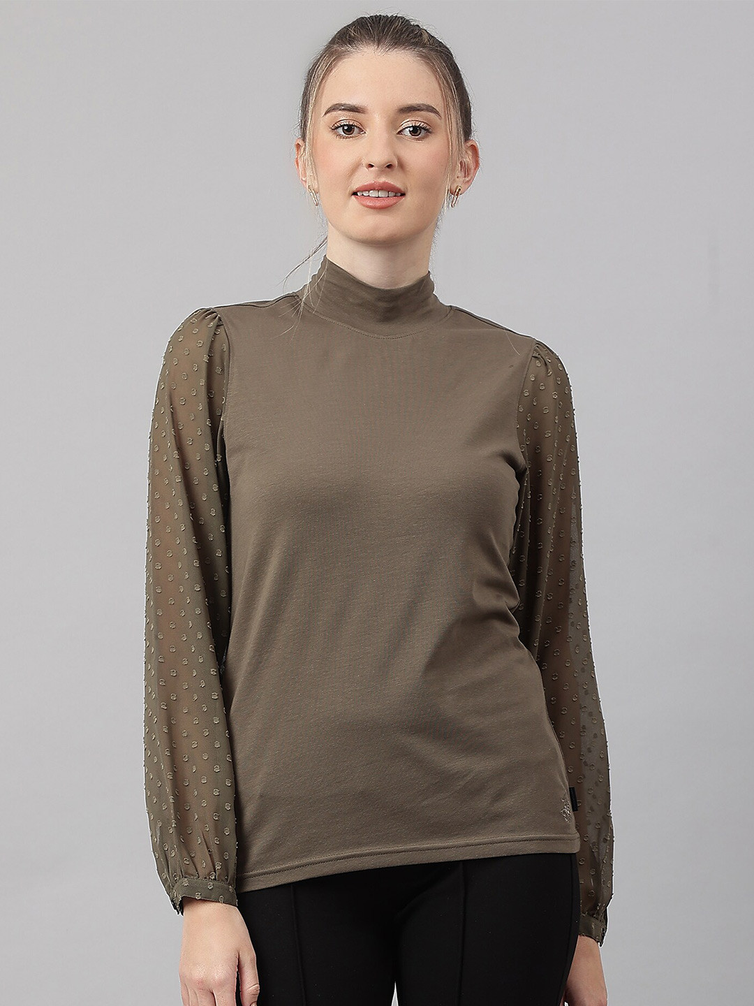 Beverly Hills Polo Club Women High Neck Puff Sleeves T-shirt