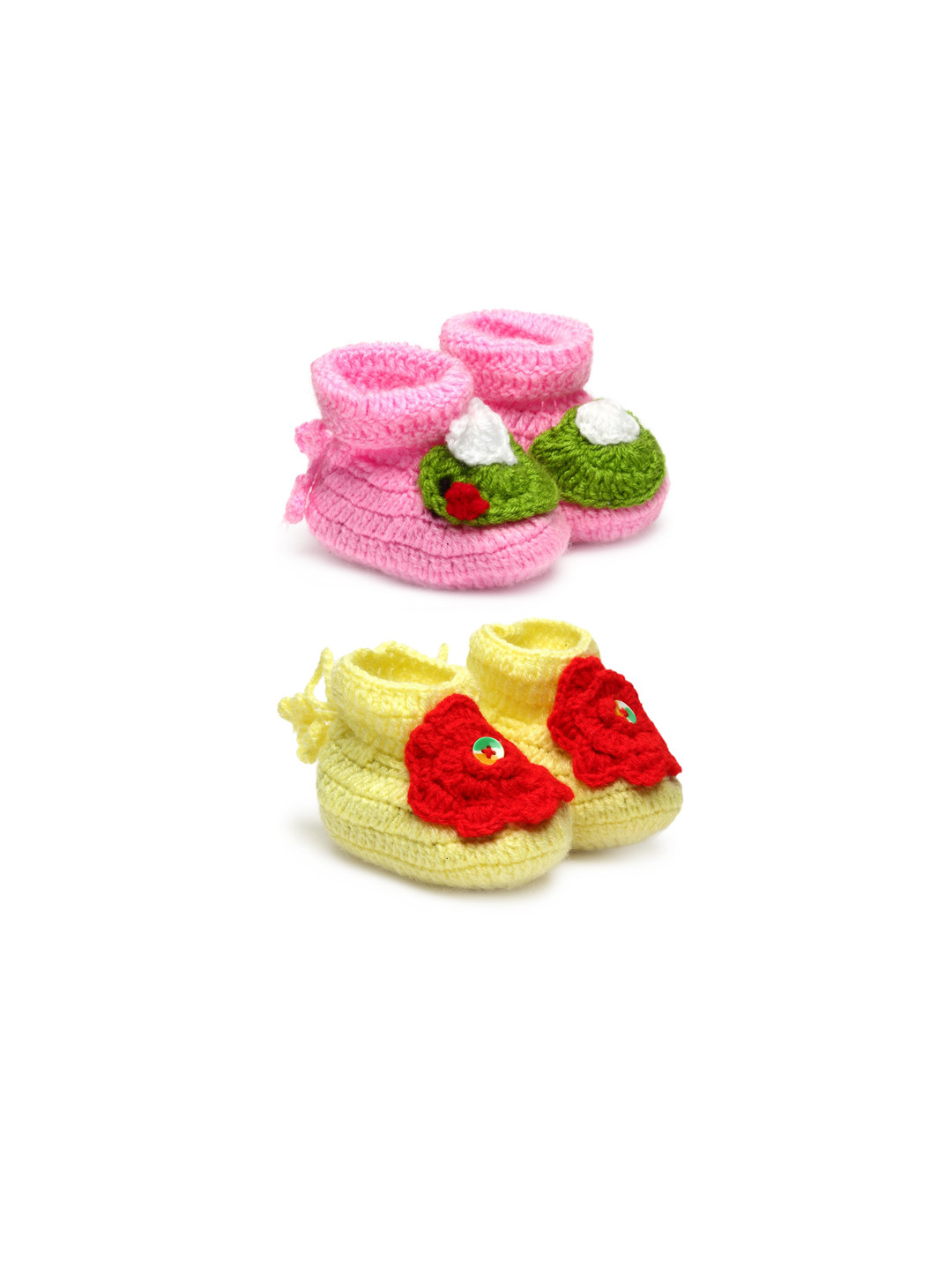 CHUTPUT Infants Pack Of 2 Self-Design Crochet Woolen Booties