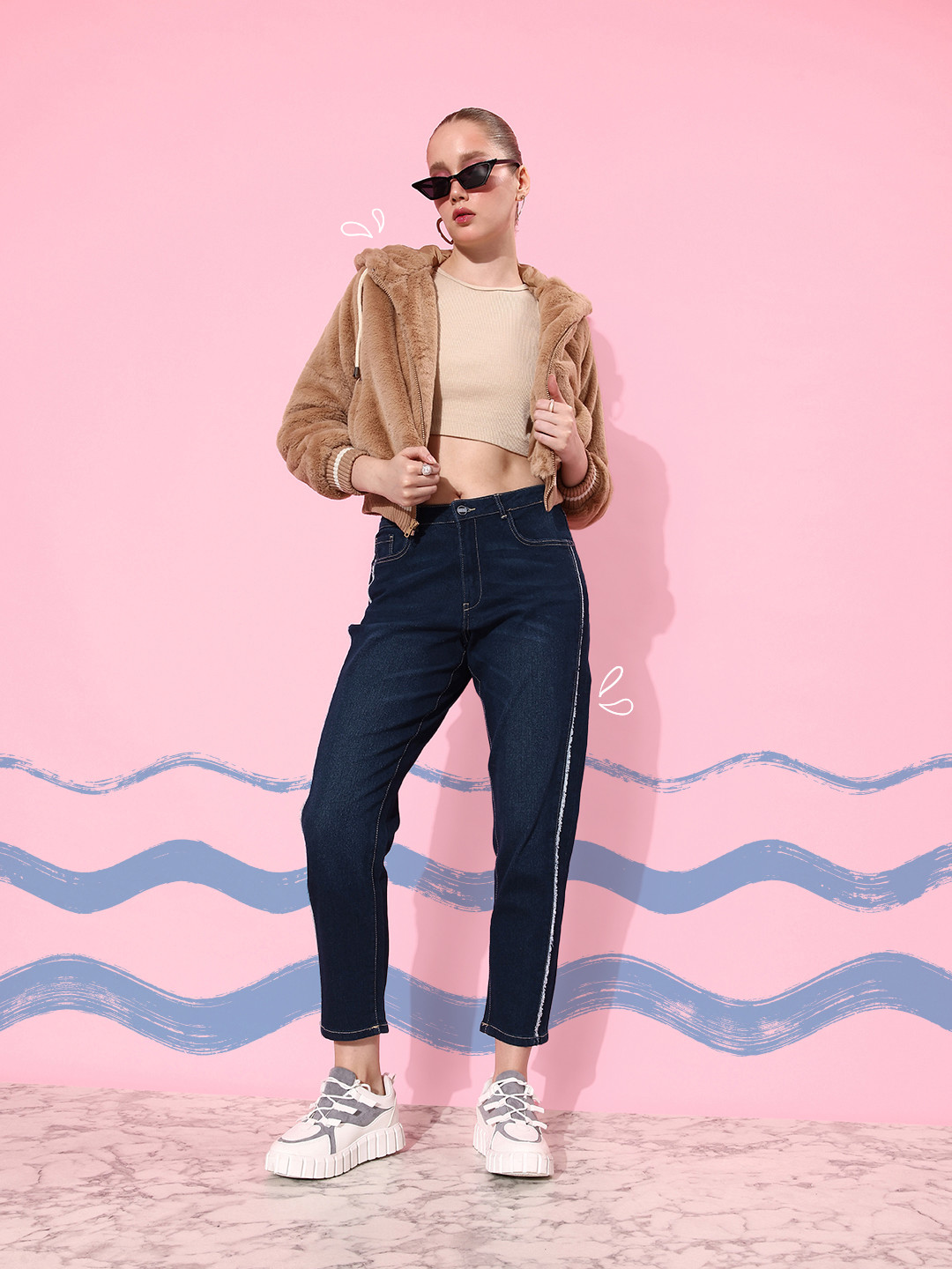 Mast & Harbour Women We Party Upgraded Denims Boyfriend Fit Crop Stretchable Jeans