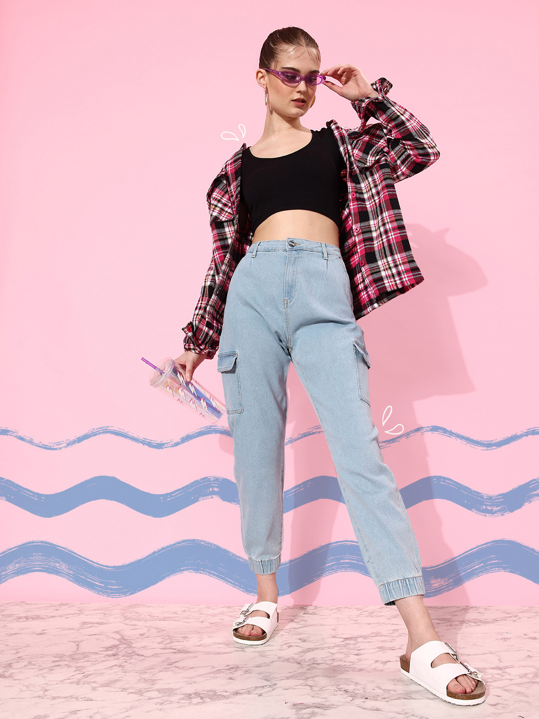 Mast & Harbour Women 90's Hollaback Hipster Cargoes Jogger Fit Stretchable Jeans