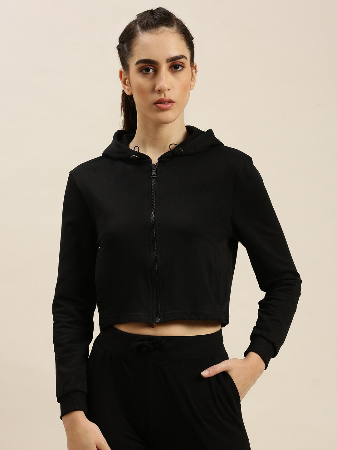 De Moza Women Hooded Cotton Front- Open Sweatshirt