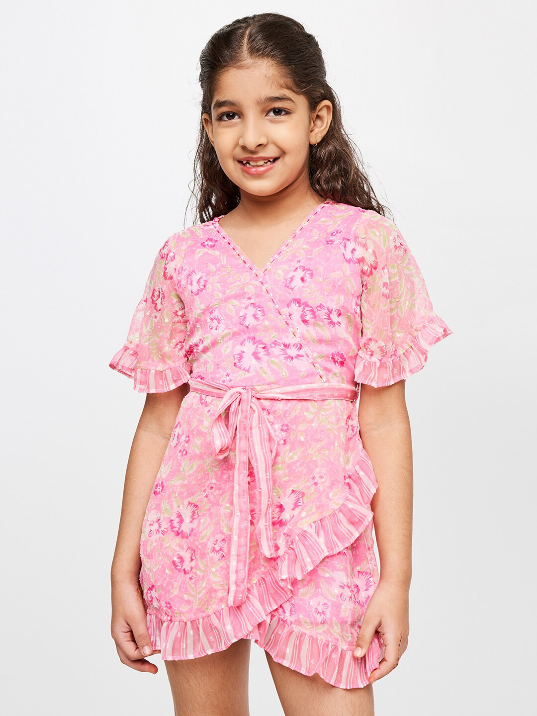 Global Desi Floral Printed Wrap Dress