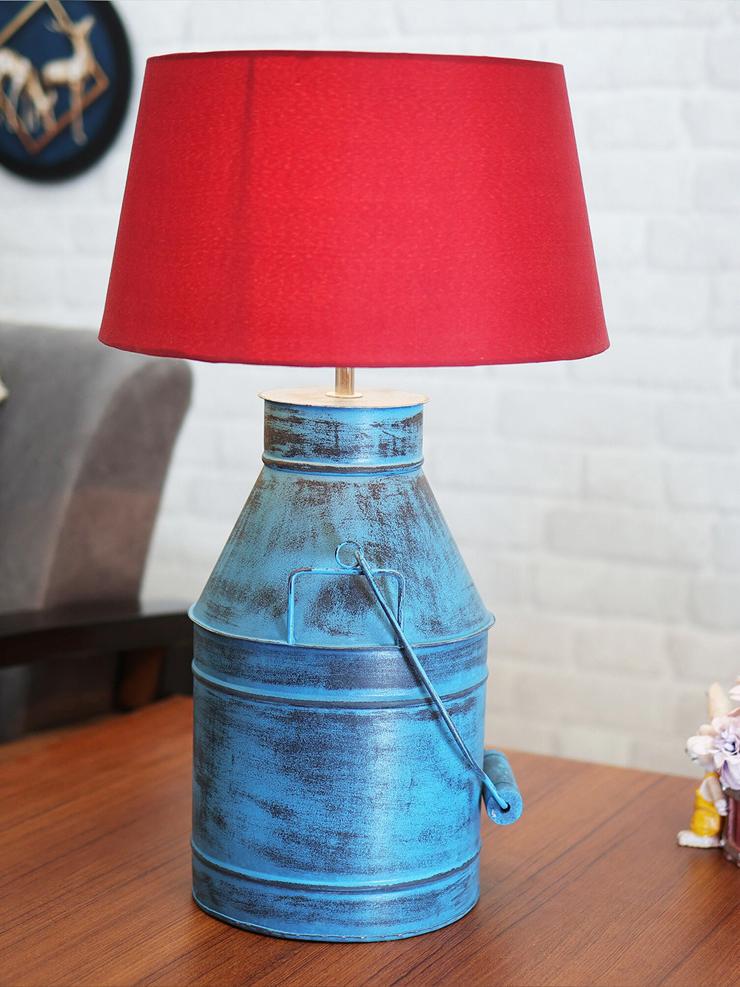 Homesake Rustic Algae Turquoise Blue & Maroon Textured Table Lamp