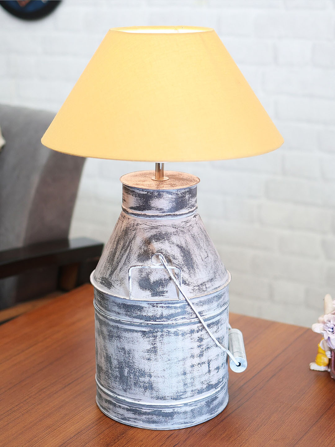 Homesake Rustic Milk Churn Whitewash Finish Textured Electric Table Lamp with shade