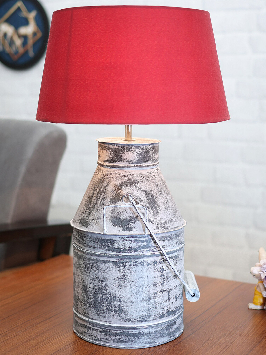 Homesake Rustic Milk Churn White & Maroon Electric Can Table Lamp with Shade