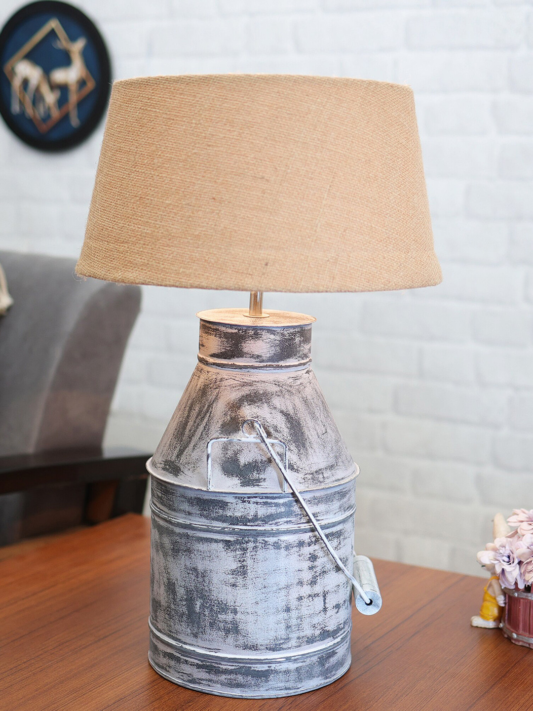 Homesake Rustic Milk Churn White Whitewash Finish Can Electric Table Lamp with Shade