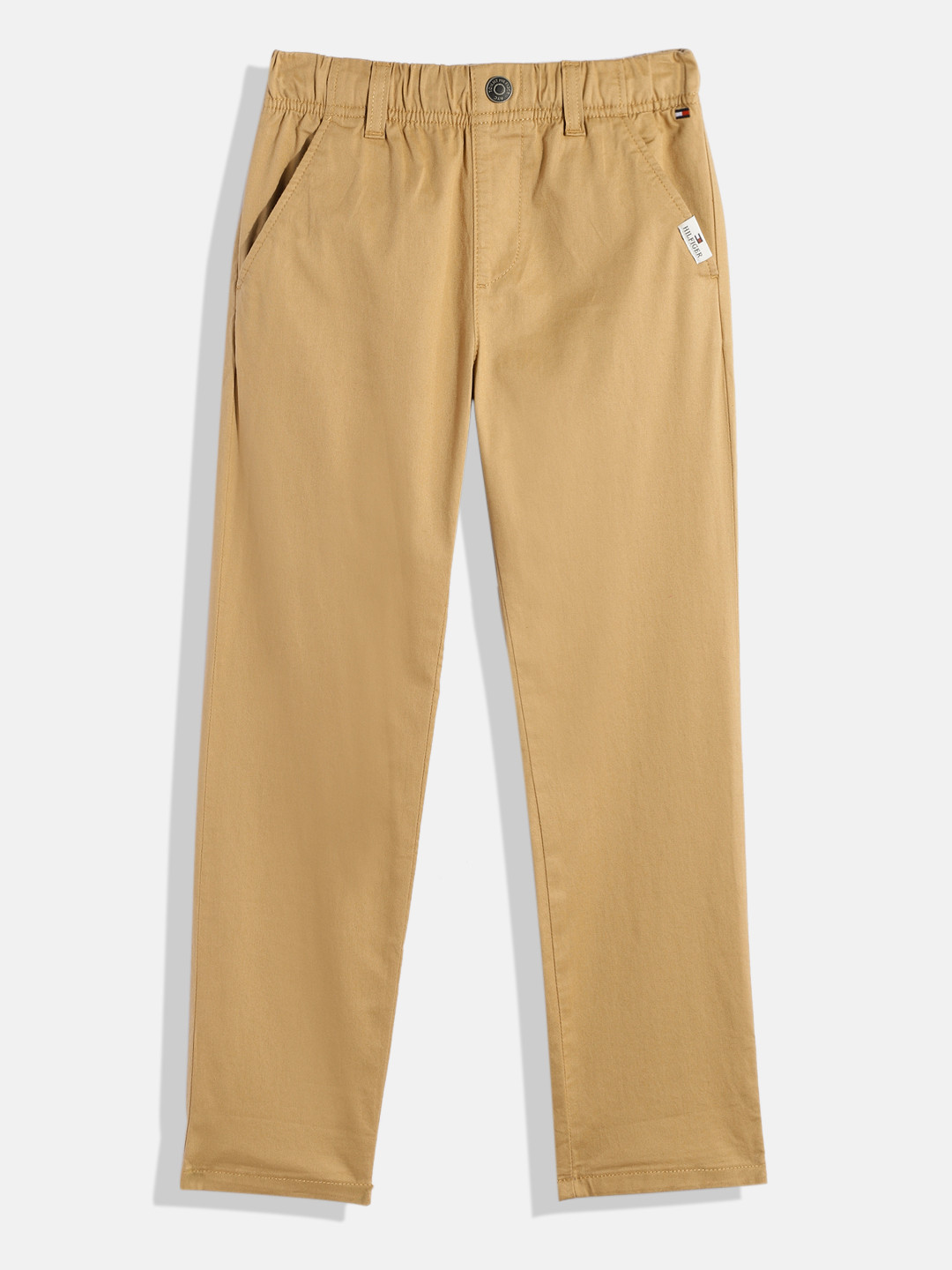Tommy Hilfiger Boys Solid Regular Fit Mid-Rise Plain Woven Flat-Front Elasticated Chinos