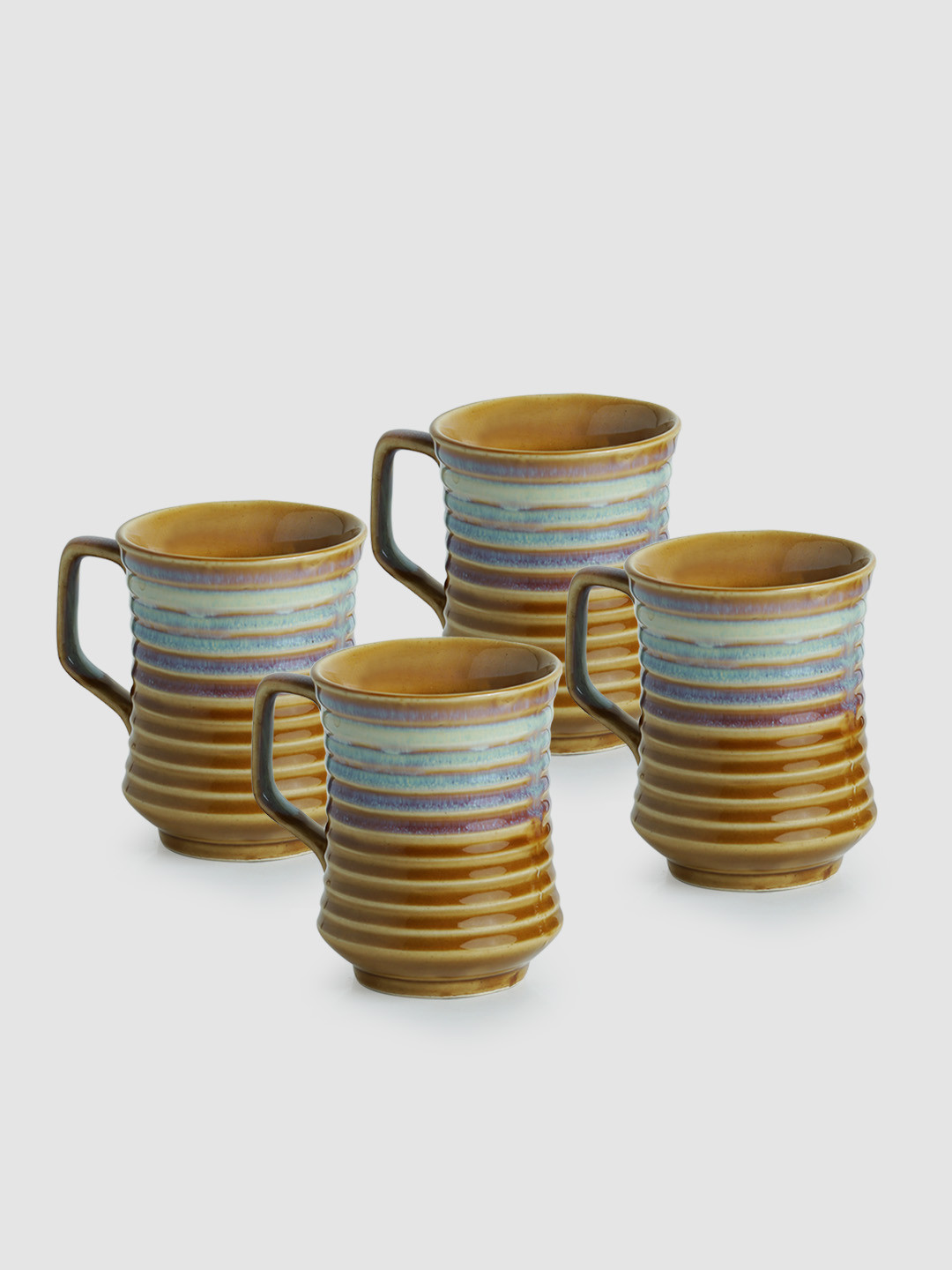 ExclusiveLane Giriraj Name Personalised Mustard Textured Ceramic Microwave Safe 4 Piece Mugs-350ml